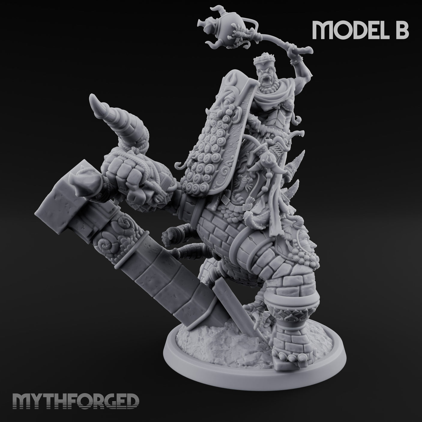 Ruin Mounted Mace Raising Androsphinx B Miniature for Dungeons and Dragons, Pathfinder or other TTRPGs