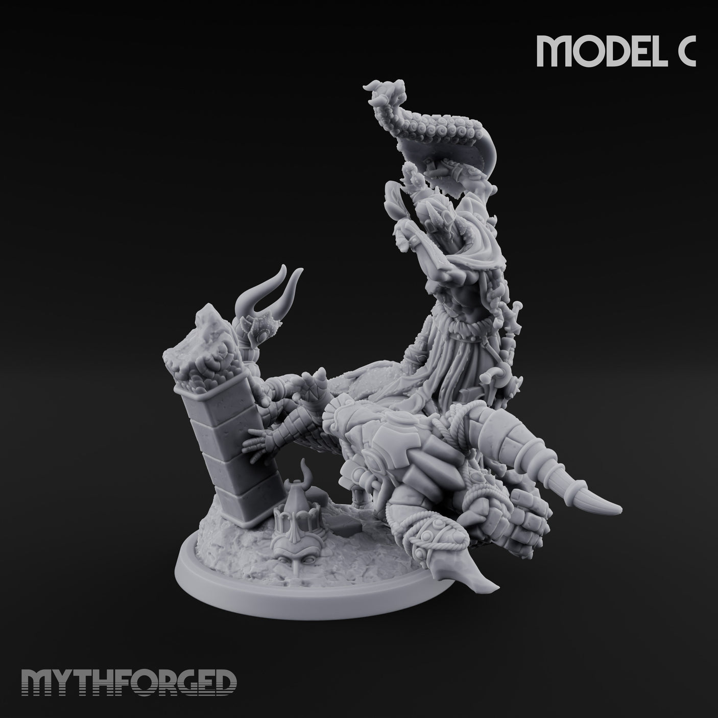 Ruin Mounted Mace Raising Androsphinx C Miniature for Dungeons and Dragons, Pathfinder or other TTRPGs