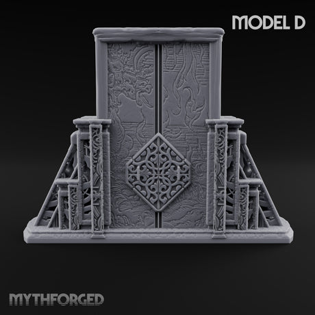 Doors Sealed, Pillars Still Praying Ornate Temple Gate Ruins — D