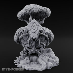 Rune-Carved Face-Bearing Ancient Wood Shrine Miniature for Dungeons and Dragons, Pathfinder or other TTRPGs