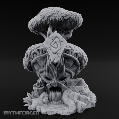 Rune-Carved Face-Bearing Ancient Wood Shrine Miniature for Dungeons and Dragons, Pathfinder or other TTRPGs