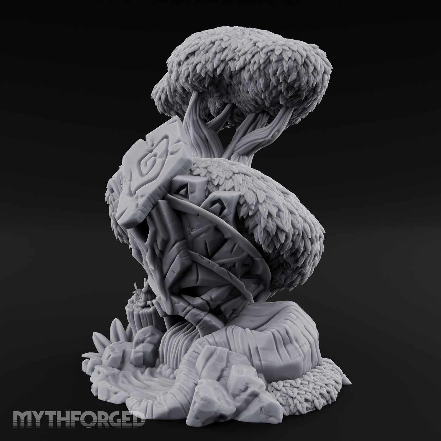 Rune-Carved Face-Bearing Ancient Wood Shrine Miniature for Dungeons and Dragons, Pathfinder or other TTRPGs