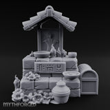 Rune-Inscribed Candle-Flickered Roofed Stone Shrine Altar Miniature for Dungeons and Dragons, Pathfinder or other TTRPGs