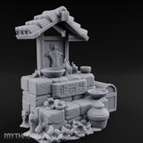 Rune-Inscribed Candle-Flickered Roofed Stone Shrine Altar Miniature for Dungeons and Dragons, Pathfinder or other TTRPGs