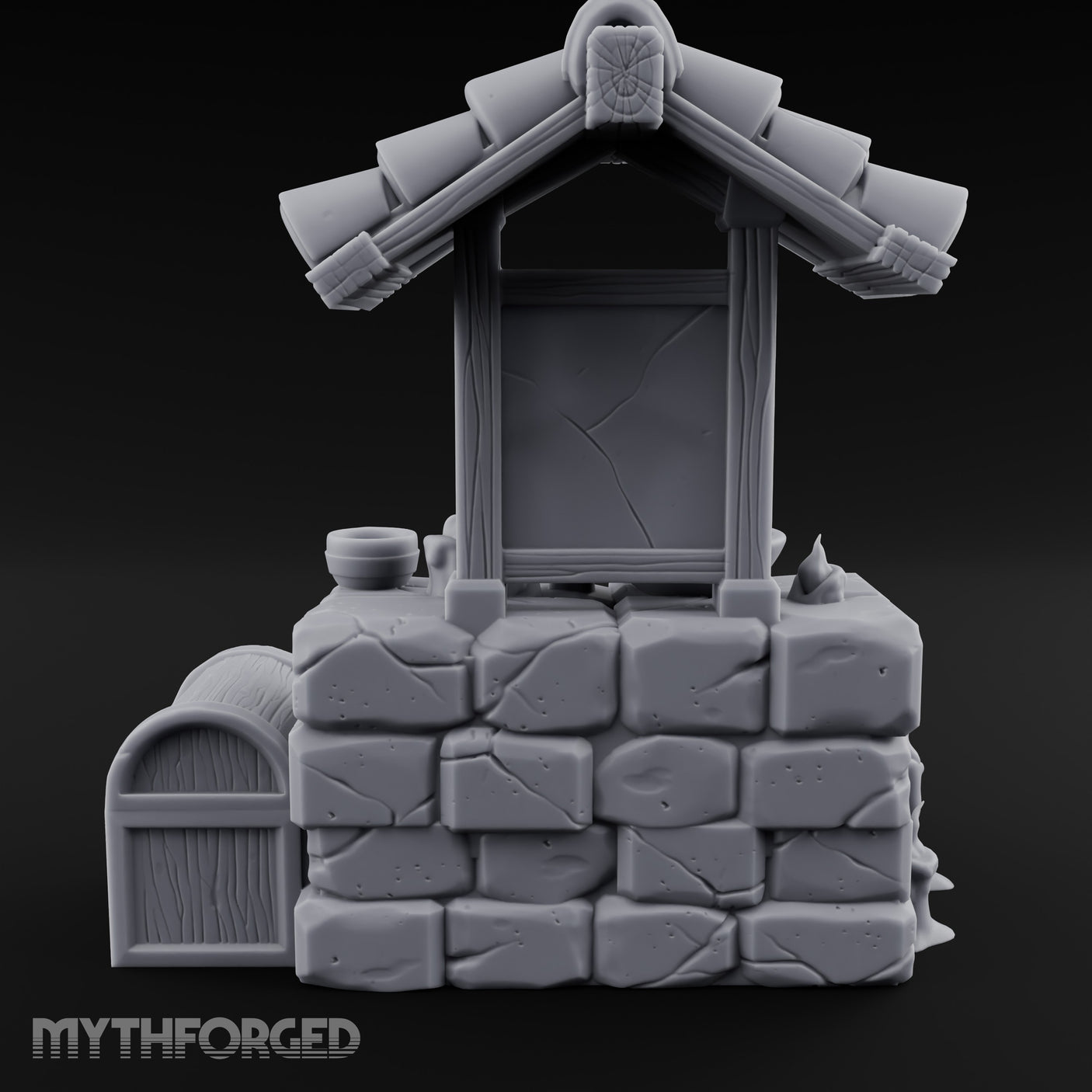 Rune-Inscribed Candle-Flickered Roofed Stone Shrine Altar Miniature for Dungeons and Dragons, Pathfinder or other TTRPGs