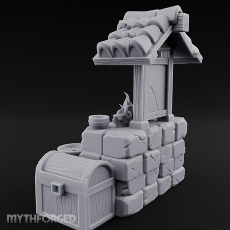 Rune-Inscribed Candle-Flickered Roofed Stone Shrine Altar Miniature for Dungeons and Dragons, Pathfinder or other TTRPGs