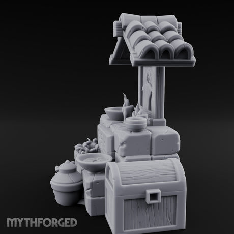 Rune-Inscribed Candle-Flickered Roofed Stone Shrine Altar Miniature for Dungeons and Dragons, Pathfinder or other TTRPGs