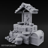 Rune-Inscribed Candle-Flickered Roofed Stone Shrine Altar Miniature for Dungeons and Dragons, Pathfinder or other TTRPGs