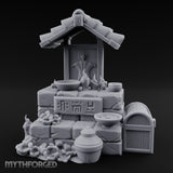 Rune-Inscribed Candle-Flickered Roofed Stone Shrine Altar Miniature for Dungeons and Dragons, Pathfinder or other TTRPGs