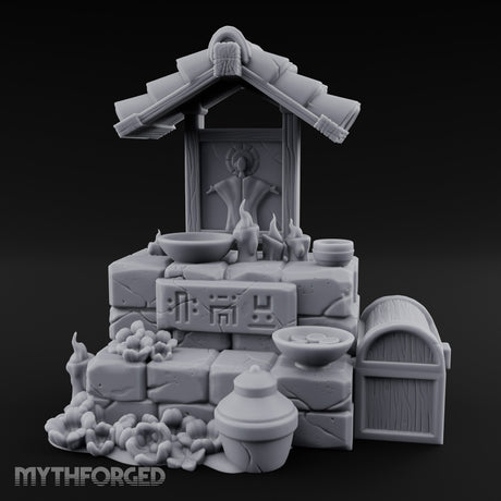 Rune-Inscribed Candle-Flickered Roofed Stone Shrine Altar Miniature for Dungeons and Dragons, Pathfinder or other TTRPGs