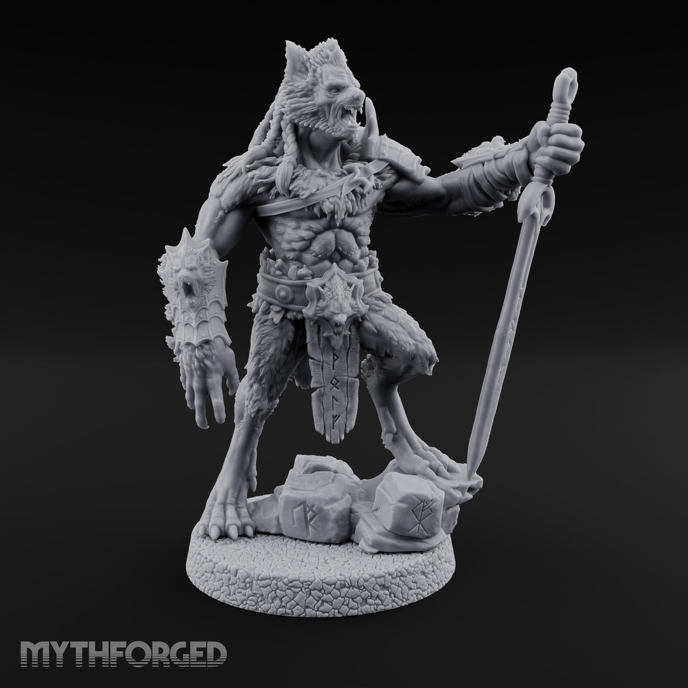 Rune Sword Planting Werewolf Alpha Miniature for Dungeons and Dragons, Pathfinder or other TTRPGs