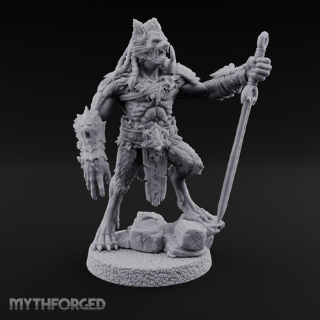 Rune Sword Planting Werewolf Alpha Miniature for Dungeons and Dragons, Pathfinder or other TTRPGs