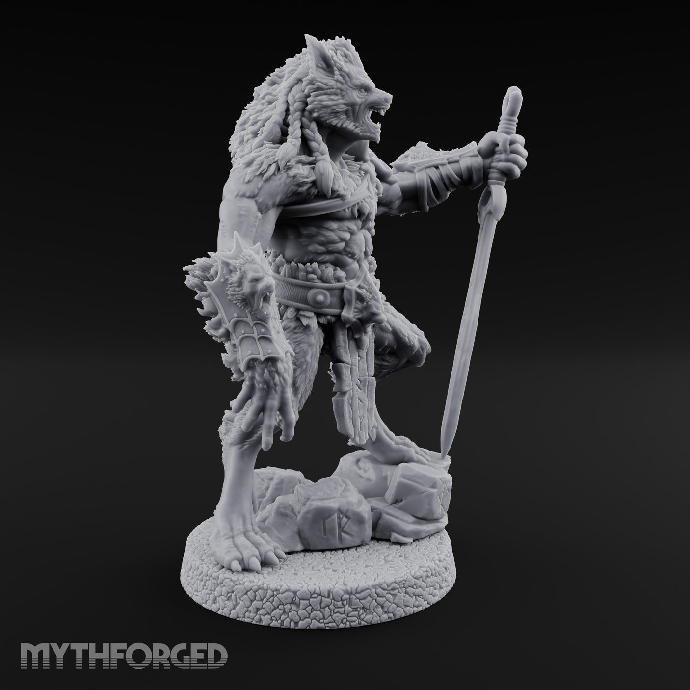 Rune Sword Planting Werewolf Alpha Miniature for Dungeons and Dragons, Pathfinder or other TTRPGs