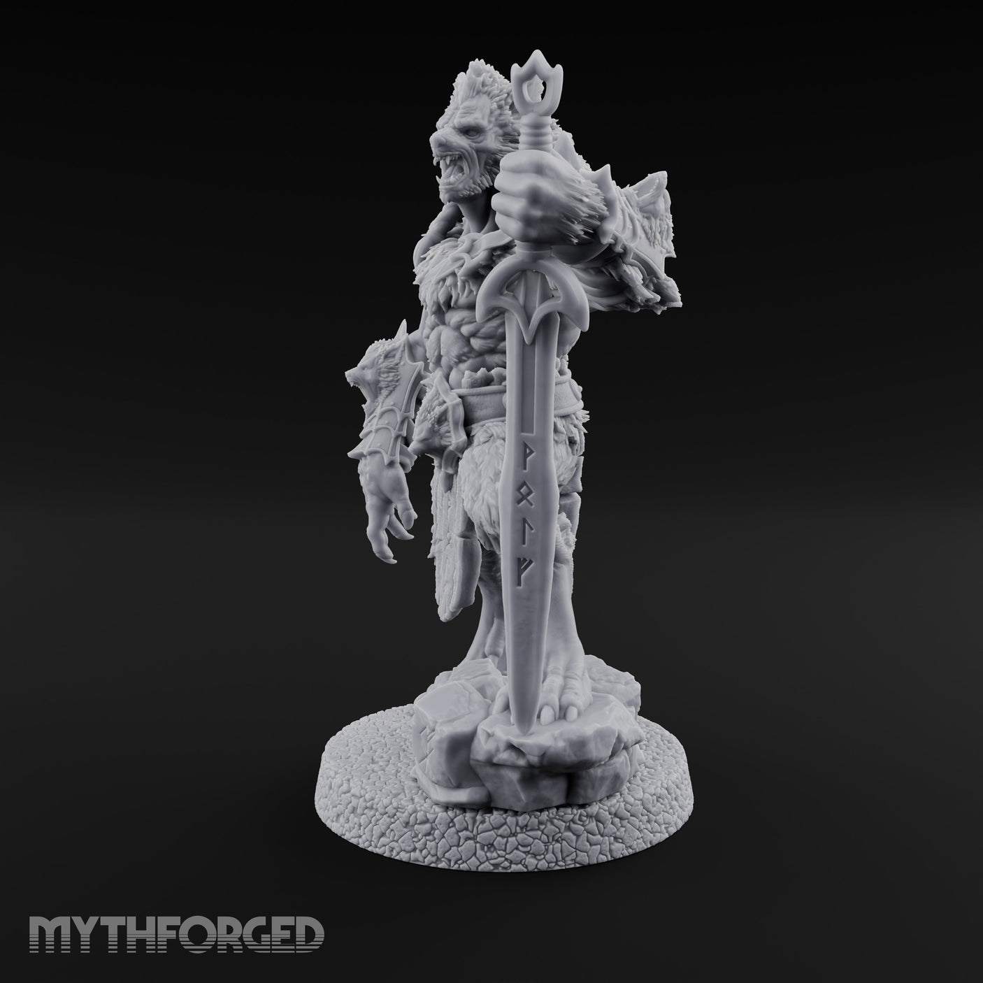 Rune Sword Planting Werewolf Alpha Miniature for Dungeons and Dragons, Pathfinder or other TTRPGs