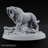 Fangs Bared Triumphant Smilodon Beast Miniature for Dungeons and Dragons, Pathfinder or other TTRPGs