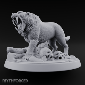Fangs Bared Triumphant Smilodon Beast Miniature for Dungeons and Dragons, Pathfinder or other TTRPGs