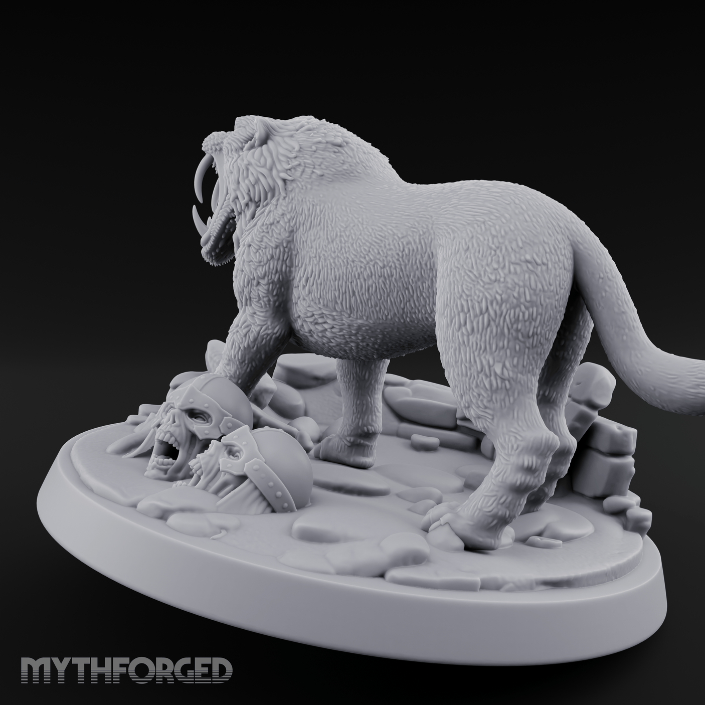 Fangs Bared Triumphant Smilodon Beast Miniature for Dungeons and Dragons, Pathfinder or other TTRPGs