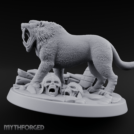 Fangs Bared Triumphant Smilodon Beast Miniature for Dungeons and Dragons, Pathfinder or other TTRPGs