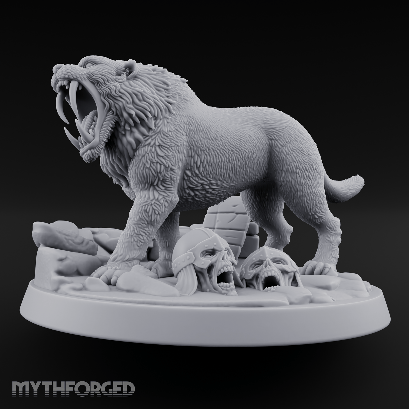 Fangs Bared Triumphant Smilodon Beast Miniature for Dungeons and Dragons, Pathfinder or other TTRPGs