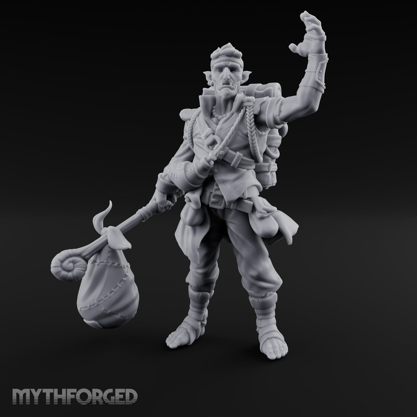 Sack Swinging Human Caravan Leader Miniature for Dungeons and Dragons, Pathfinder or other TTRPGs