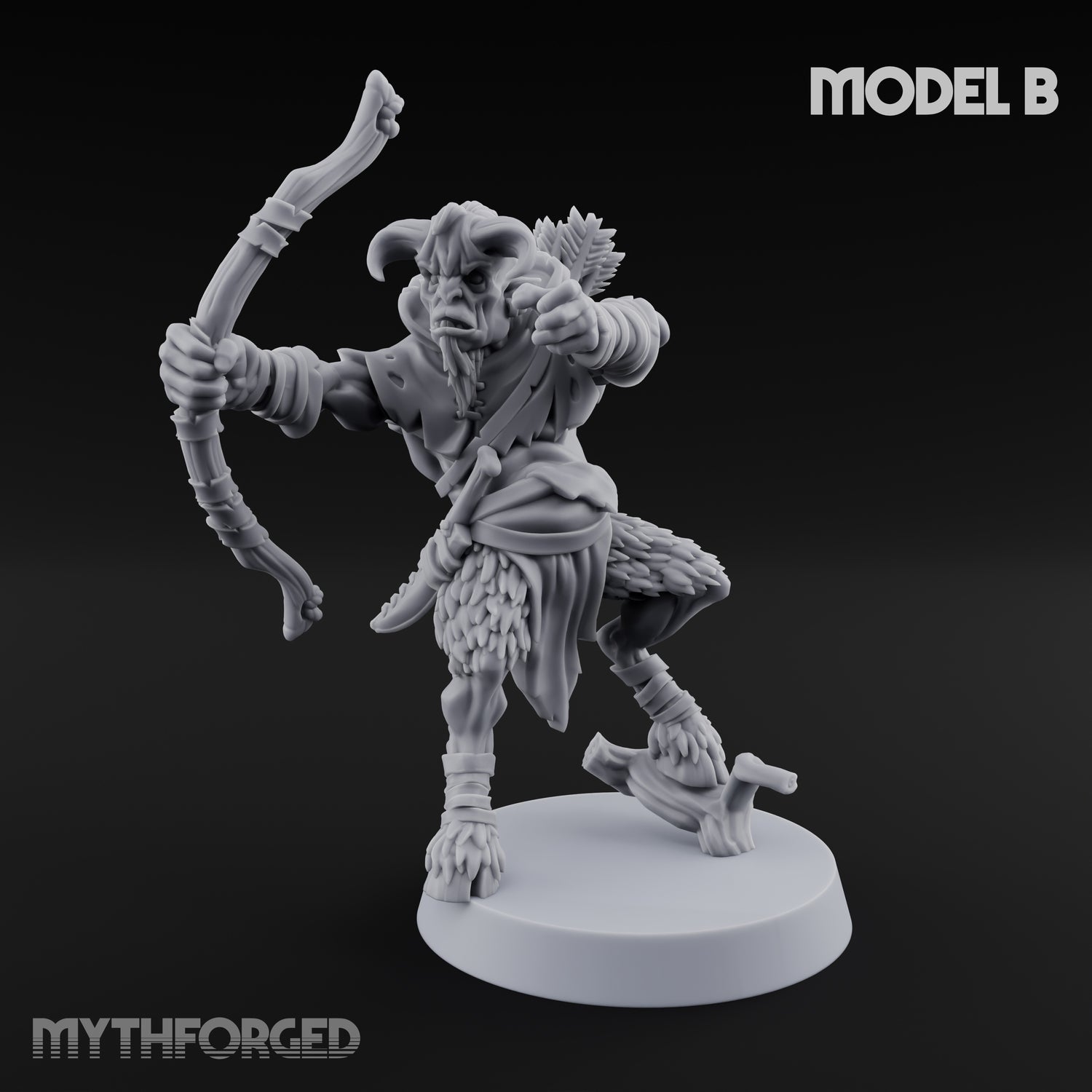 Nocking And Loosing Satyr Archer B Miniature for Dungeons and Dragons, Pathfinder or other TTRPGs