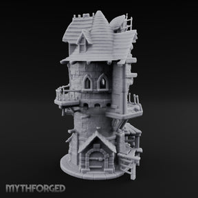Scaffold-Laden Timber-Topped Wizard Tower Miniature for Dungeons and Dragons, Pathfinder or other TTRPGs