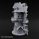 Scaffold-Laden Timber-Topped Wizard Tower Miniature for Dungeons and Dragons, Pathfinder or other TTRPGs
