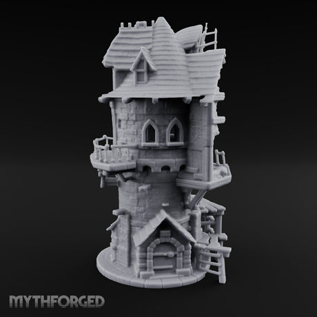 Scaffold-Laden Timber-Topped Wizard Tower Miniature for Dungeons and Dragons, Pathfinder or other TTRPGs
