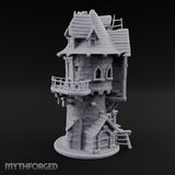 Scaffold-Laden Timber-Topped Wizard Tower Miniature for Dungeons and Dragons, Pathfinder or other TTRPGs