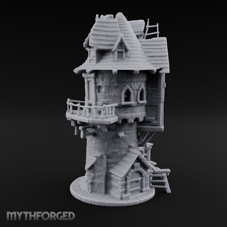 Scaffold-Laden Timber-Topped Wizard Tower Miniature for Dungeons and Dragons, Pathfinder or other TTRPGs
