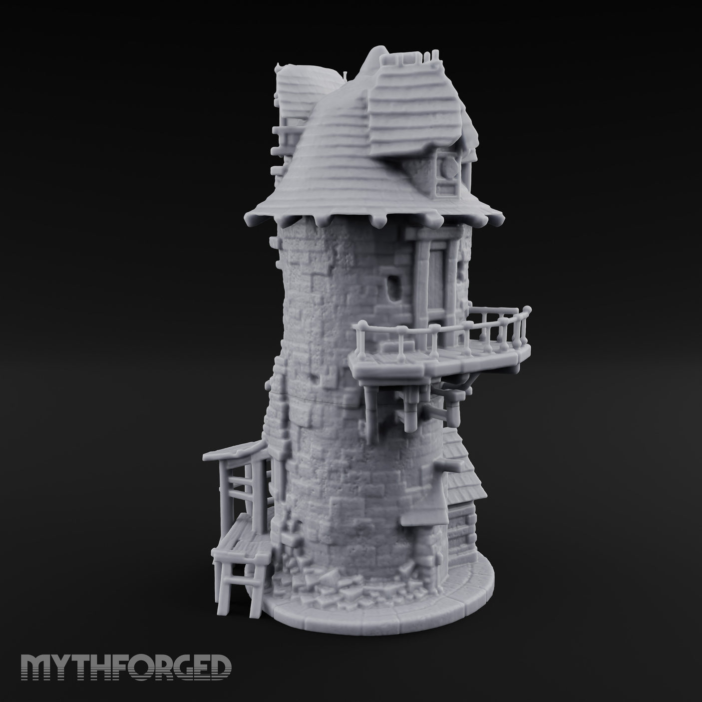 Scaffold-Laden Timber-Topped Wizard Tower Miniature for Dungeons and Dragons, Pathfinder or other TTRPGs