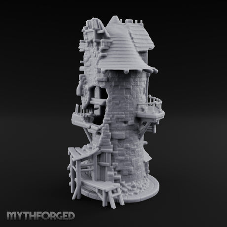 Scaffold-Laden Timber-Topped Wizard Tower Miniature for Dungeons and Dragons, Pathfinder or other TTRPGs