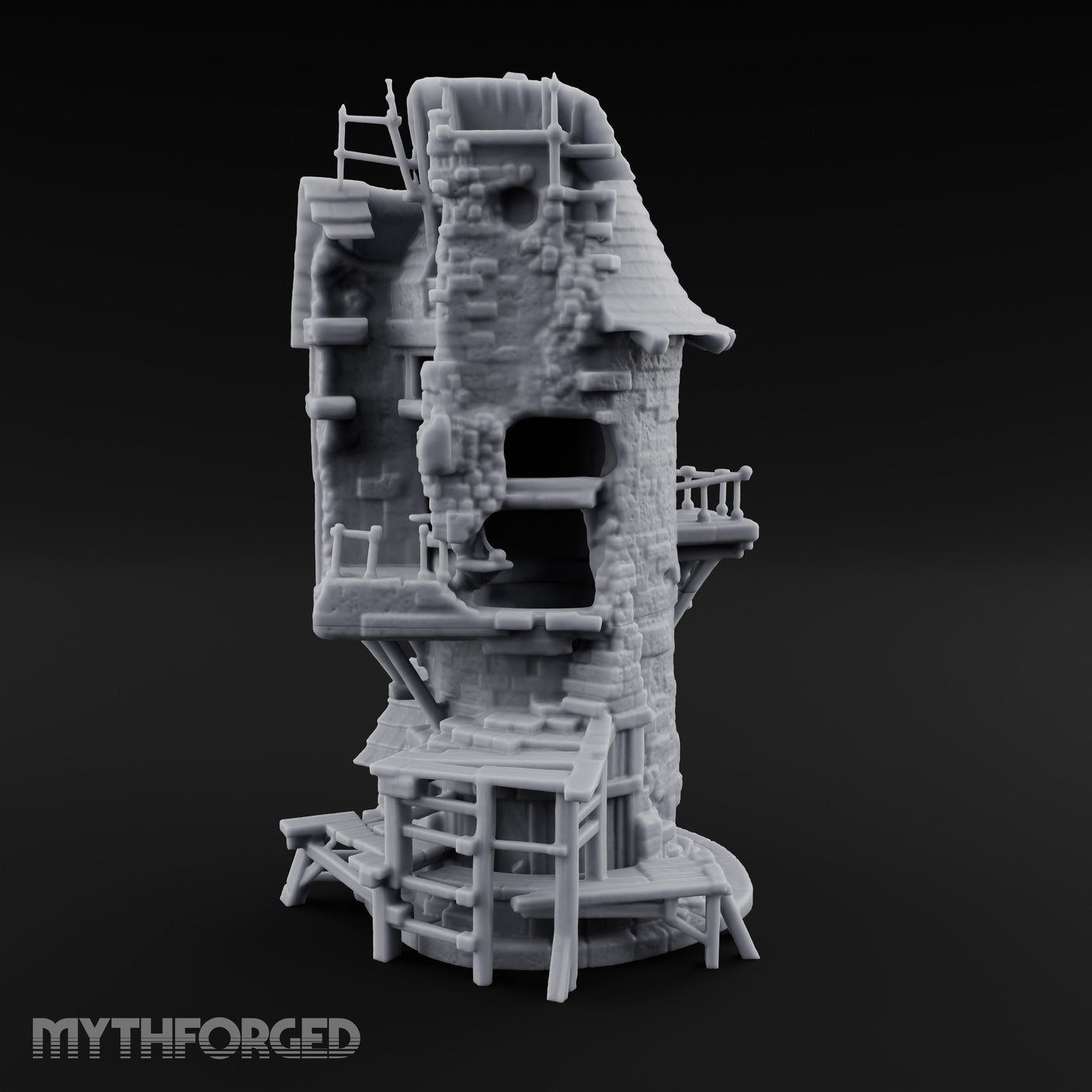 Scaffold-Laden Timber-Topped Wizard Tower Miniature for Dungeons and Dragons, Pathfinder or other TTRPGs