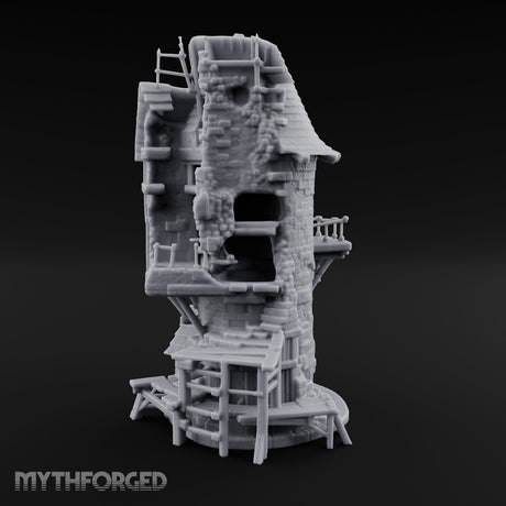 Scaffold-Laden Timber-Topped Wizard Tower Miniature for Dungeons and Dragons, Pathfinder or other TTRPGs
