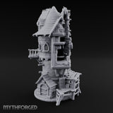 Scaffold-Laden Timber-Topped Wizard Tower Miniature for Dungeons and Dragons, Pathfinder or other TTRPGs