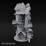 Scaffold-Laden Timber-Topped Wizard Tower Miniature for Dungeons and Dragons, Pathfinder or other TTRPGs