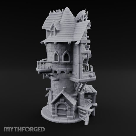 Scaffold-Laden Timber-Topped Wizard Tower Miniature for Dungeons and Dragons, Pathfinder or other TTRPGs
