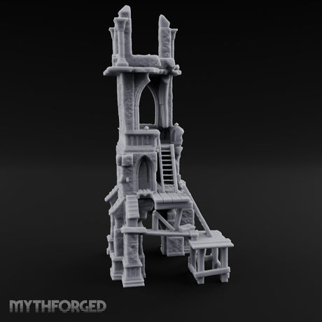 Scaffold-Wrapped Spire-Cleaved Gothic Tower Ruins Miniature for Dungeons and Dragons, Pathfinder or other TTRPGs