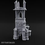 Scaffold-Wrapped Spire-Cleaved Gothic Tower Ruins Miniature for Dungeons and Dragons, Pathfinder or other TTRPGs