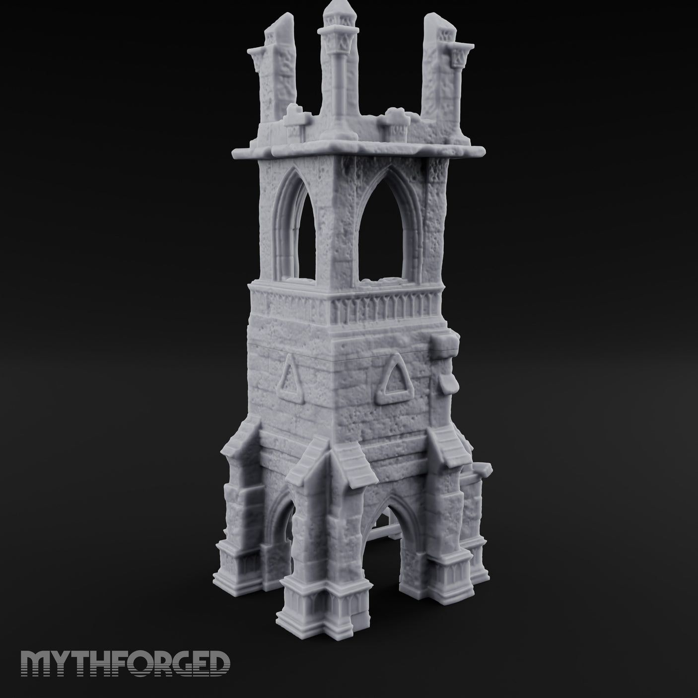 Scaffold-Wrapped Spire-Cleaved Gothic Tower Ruins Miniature for Dungeons and Dragons, Pathfinder or other TTRPGs