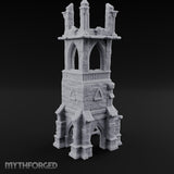Scaffold-Wrapped Spire-Cleaved Gothic Tower Ruins Miniature for Dungeons and Dragons, Pathfinder or other TTRPGs