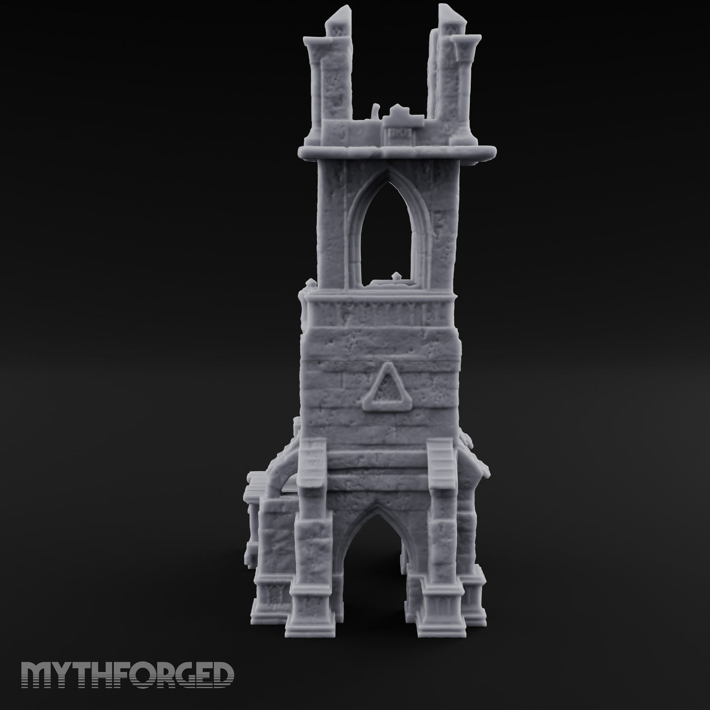 Scaffold-Wrapped Spire-Cleaved Gothic Tower Ruins Miniature for Dungeons and Dragons, Pathfinder or other TTRPGs