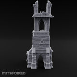 Scaffold-Wrapped Spire-Cleaved Gothic Tower Ruins Miniature for Dungeons and Dragons, Pathfinder or other TTRPGs