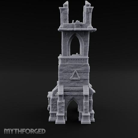 Scaffold-Wrapped Spire-Cleaved Gothic Tower Ruins Miniature for Dungeons and Dragons, Pathfinder or other TTRPGs