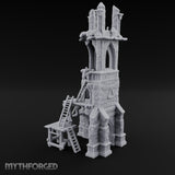 Scaffold-Wrapped Spire-Cleaved Gothic Tower Ruins Miniature for Dungeons and Dragons, Pathfinder or other TTRPGs
