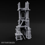 Scaffold-Wrapped Spire-Cleaved Gothic Tower Ruins Miniature for Dungeons and Dragons, Pathfinder or other TTRPGs