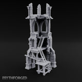 Scaffold-Wrapped Spire-Cleaved Gothic Tower Ruins Miniature for Dungeons and Dragons, Pathfinder or other TTRPGs
