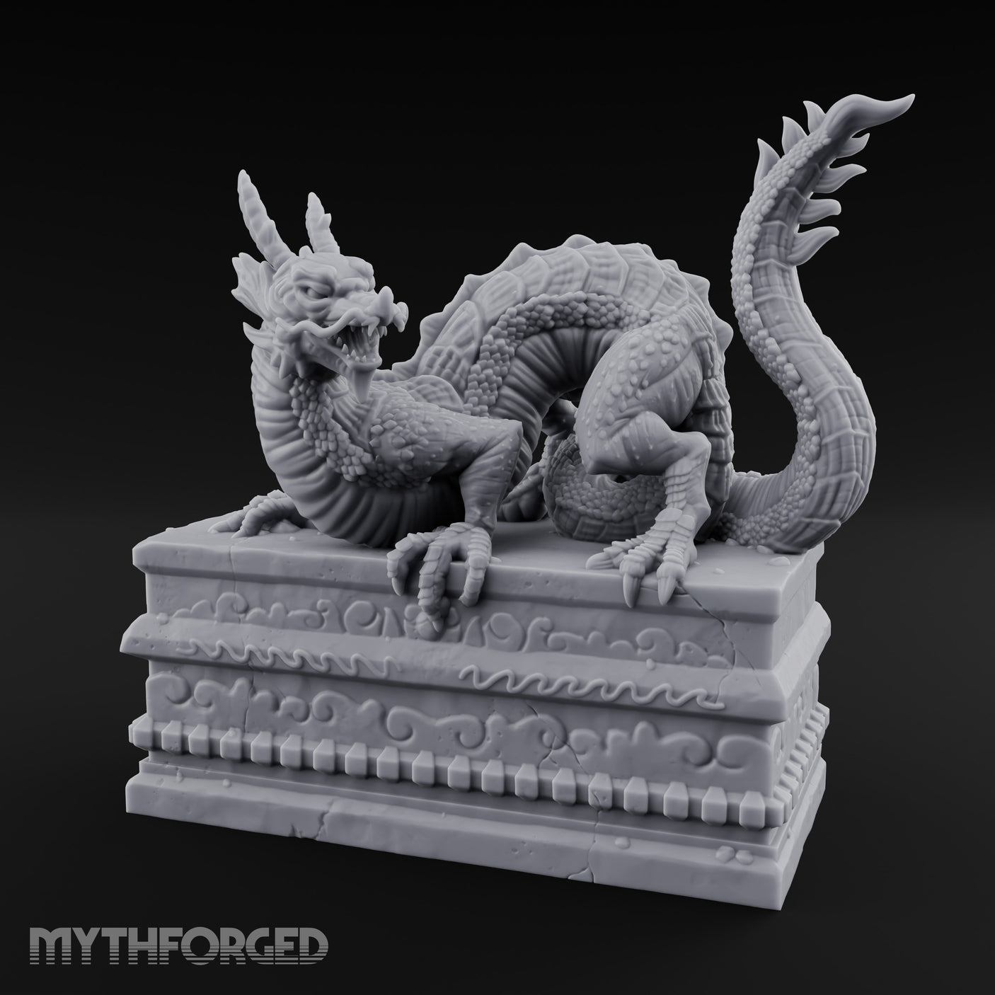 Scale-Coiled Claw-Gripping Eastern Dragon Statue Miniature for Dungeons and Dragons, Pathfinder or other TTRPGs