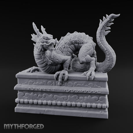 Scale-Coiled Claw-Gripping Eastern Dragon Statue Miniature for Dungeons and Dragons, Pathfinder or other TTRPGs