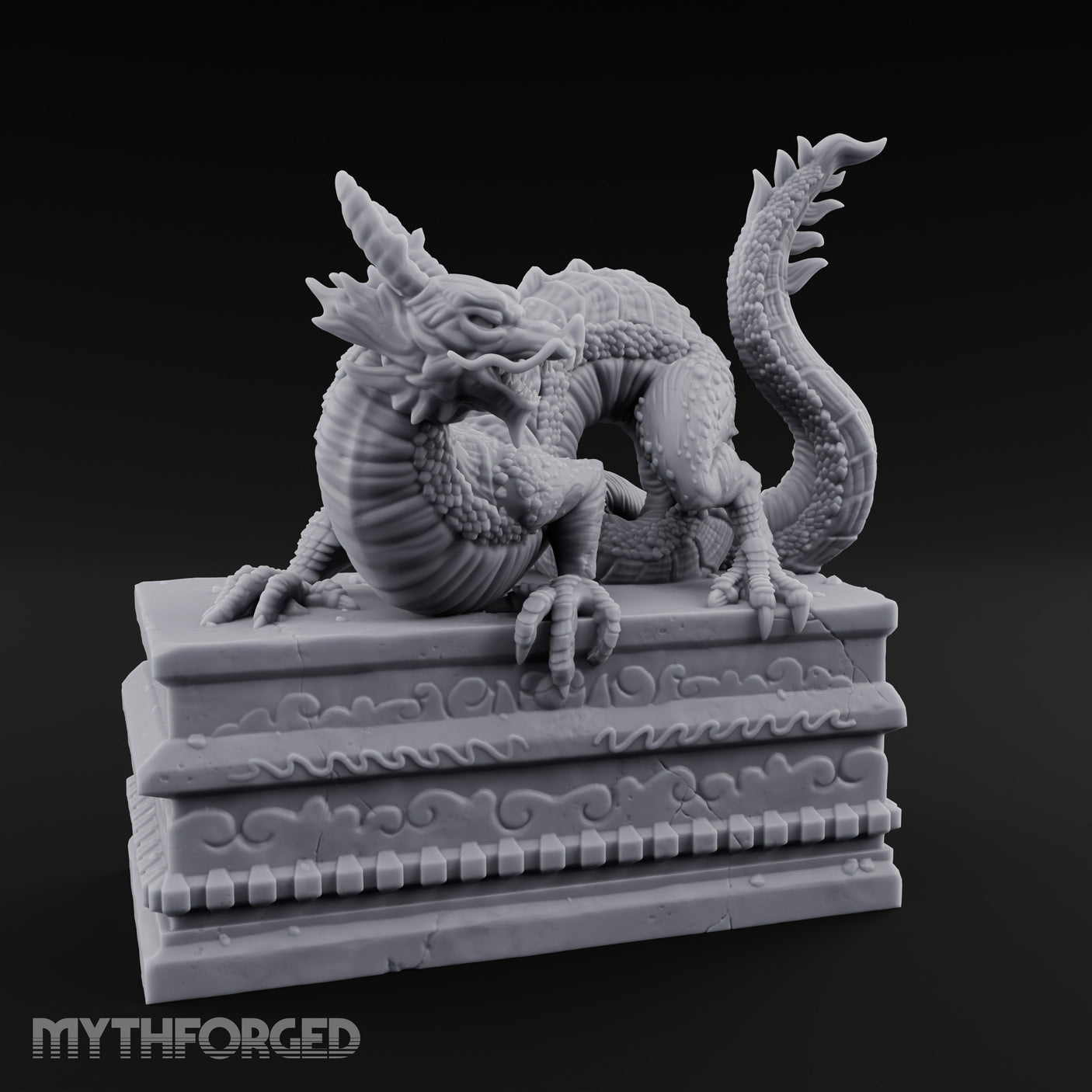 Scale-Coiled Claw-Gripping Eastern Dragon Statue Miniature for Dungeons and Dragons, Pathfinder or other TTRPGs